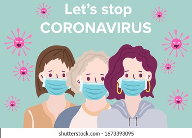 People with mask to protect them from Corona virus, Ilustration vector graphic of Stop Corona Virus. Vector Illustration