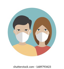 People in a mask protecting against corona virus, covid 19. Flat vector icon.