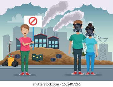 people with mask protection pollution vector illustration design