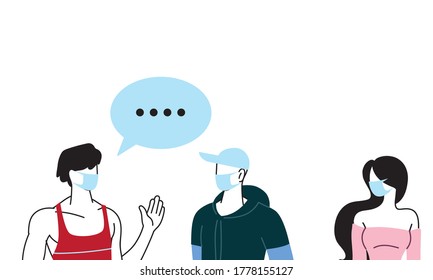 people with mask talking by bubble vector illustration desing