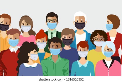 People are masked characters. New coronavirus, people in a medical face mask. The concept of coronavirus quarantine. People wearing medical masks to prevent diseases, flu, air pollution, polluted air.