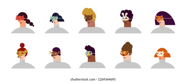 People in masks of animals. Vector illustration flat design. Use in Web Project and Applications.
