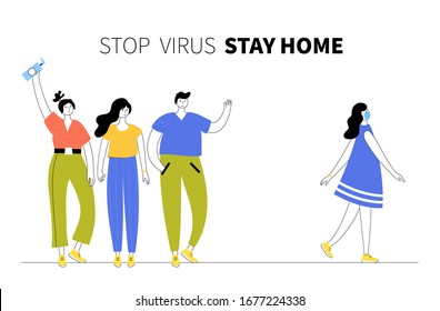 People in masks standing in line fighting against infection. Protection from virus illness and coronavirus epidemy concept. Vector isolated flat illustration. Medical, educational or science banner