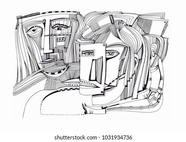 People and masks. Vector illustration.