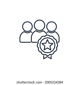 People, medal, quality mark. Certified personnel concept. Vector icon isolated on white background.