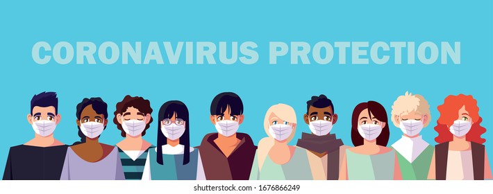people with medical face mask, coronavirus prevention vector illustration design