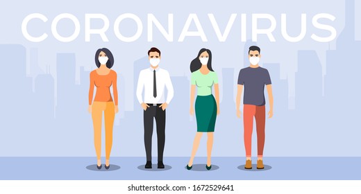 People in medical masks against the background of a European city. Coronavirus in Italy , Spain, France, Portugal, Germany. Novel corona virus 2019-nCoV. People in protective medical face masks.