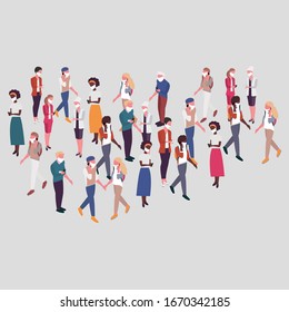 People in medical masks. isometric business people vector 3D set. Businessman and business woman, business clothes. 