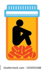 people in medicine bottles, prescription drug addiction concept vector