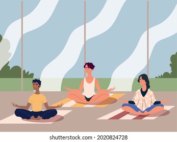 people meditation class on mat