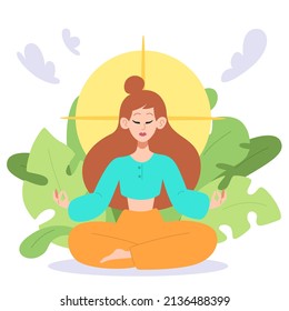People meditation concept. Relax lifestyle design. Healthy recreation. Meditate wellness yoga exercise. Balance energy lotus pose, asana. Relax time. Office work zen, meditation. Vector illustration 
