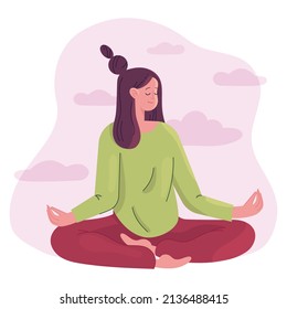 People meditation concept. Relax lifestyle design. Healthy recreation. Meditate wellness yoga exercise. Balance energy lotus pose, asana. Relax time. Office work zen, meditation. Vector illustration 