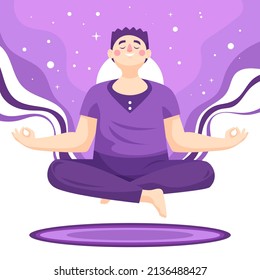 El concepto de meditación de la gente. Relájese en el diseño del estilo de vida. Recreación saludable. Meditar el ejercicio de bienestar y yoga. Equilibrar la pose del loto energético, asana. Relájate el tiempo. Trabajo de oficina zen, meditación. Ilustración del vector 