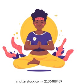 People meditation concept. Relax lifestyle design. Healthy recreation. Meditate wellness yoga exercise. Balance energy lotus pose, asana. Relax time. Office work zen, meditation. Vector illustration 