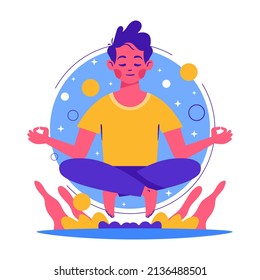 People meditation concept. Relax lifestyle design. Healthy recreation. Meditate wellness yoga exercise. Balance energy lotus pose, asana. Relax time. Office work zen, meditation. Vector illustration 