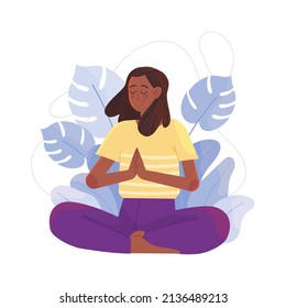 People meditation concept. Relax lifestyle design. Healthy recreation. Meditate wellness yoga exercise. Balance energy lotus pose, asana. Relax time. Office work zen, meditation. Vector illustration 