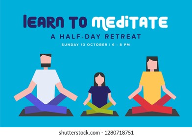 People meditation vector illustration. Learn to Meditate Template Design. Family meditating concept.