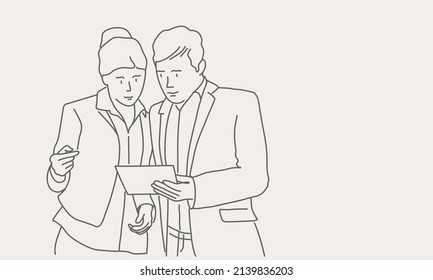 People meeting, brainstorm workflow teamwork. Hand drawn vector illustration. Black and white.