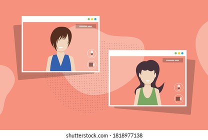 People in meeting by video conference working from home. Business discussion, web chatting, online meeting friends in video call. Group of people talking by internet in social distancing.