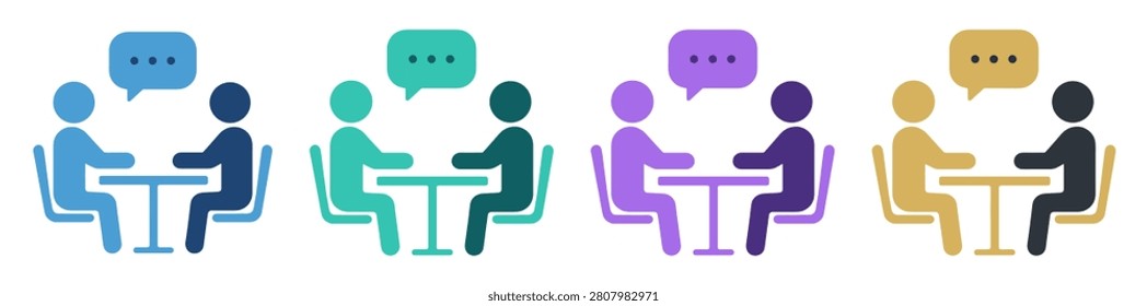 people meeting conversation table speech bubble icon set on transparent background