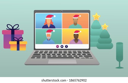 People meeting online on Christmas holiday