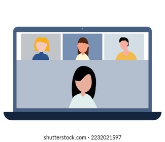 people meeting online video cell with computer notebook, work from home concept