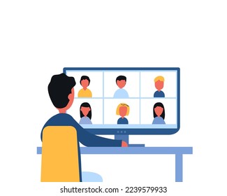 people meeting online, video cell with computer notebook, work from home concept