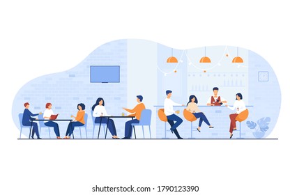 People meeting in restaurant bar for dinner isolated flat vector illustration. Cartoon men and women drinking wine or beer in pub. Party and weekend concept