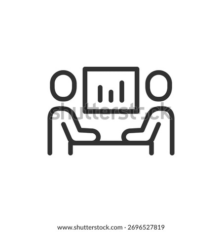 People at meeting table, linear icon. Business discussion or teamwork collaboration. Line with editable stroke.