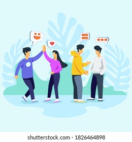 People meeting together, outdoor meeting, friends gathering vector illustration concept