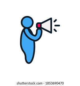 People with megaphone filled outline icons. Vector illustration. Editable stroke. Isolated icon suitable for web, infographics, interface and apps.