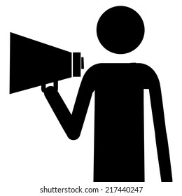 People with megaphone over white background 