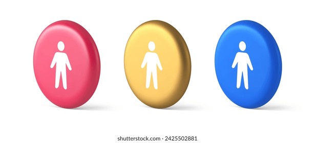 People member user button unrecognizable person human body web application 3d realistic blue gold and pink icons. Employee avatar man staff private information identification