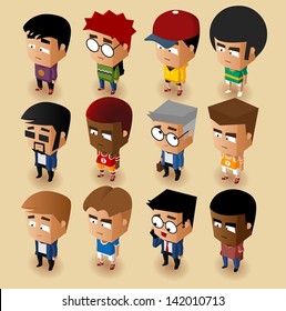 People Men Isometric Set. Vector Illustrator