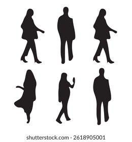 People of men and woman standing walking silhouette vector Design Collection