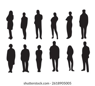 People of men and woman standing walking silhouette vector Design Collection