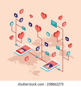 People messaging on St Valentines day Modern isometric flat style Social network and communication concept