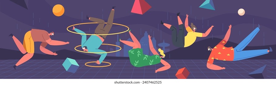 People In Metaverse Concept with Diverse Characters Interact, Fostering Global Connections, Vector Illustration