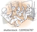 People in metro train sketch