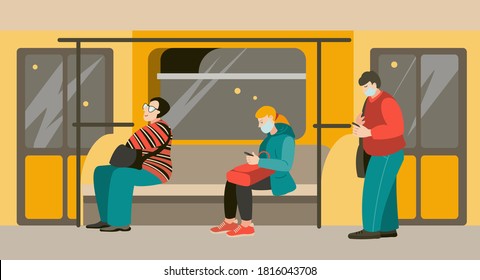 People in the metro.  Vector illustration in flat style.