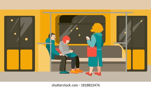 Personas en el metro. Ilustración vectorial en estilo plano.