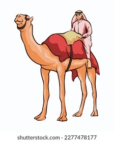 people in middle east use camel for transportation, vector illustration of camel and rider. isolated premium vector design. flat style.