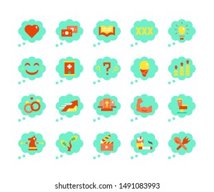 people mind thinking everyday speech bubble flat design icon set, vector and illustration
