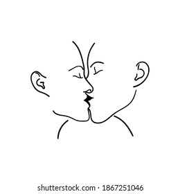 People minimalist icon. Man and woman are kissing. Love symbol. Valentine's Day print, poster, background. Happy together. Vector illustration.