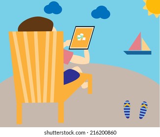 people with mobile banking on vacation time
