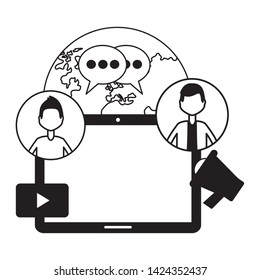 people mobile chat world social media vector illustration