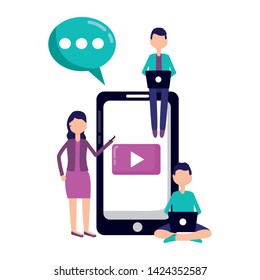 people mobile laptop communication social media vector illustration