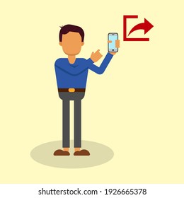 people with mobile phone and share icon vector illustration