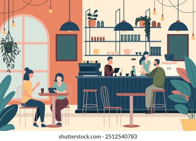 People in a modern cafe. Vector illustration