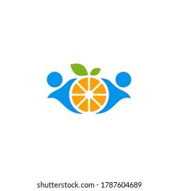 Personas con ilustración vectorial del logotipo de naranja fresco moderno, plantilla de diseño del logotipo de rodajas de naranja fresco